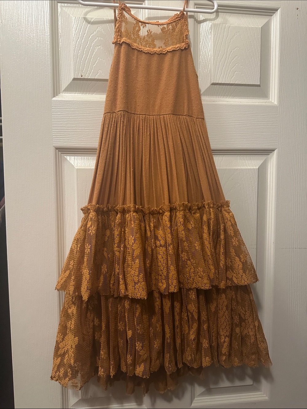 Joyfolie Girls' Tiered Lace Maxi Dress in Burnt Orange
